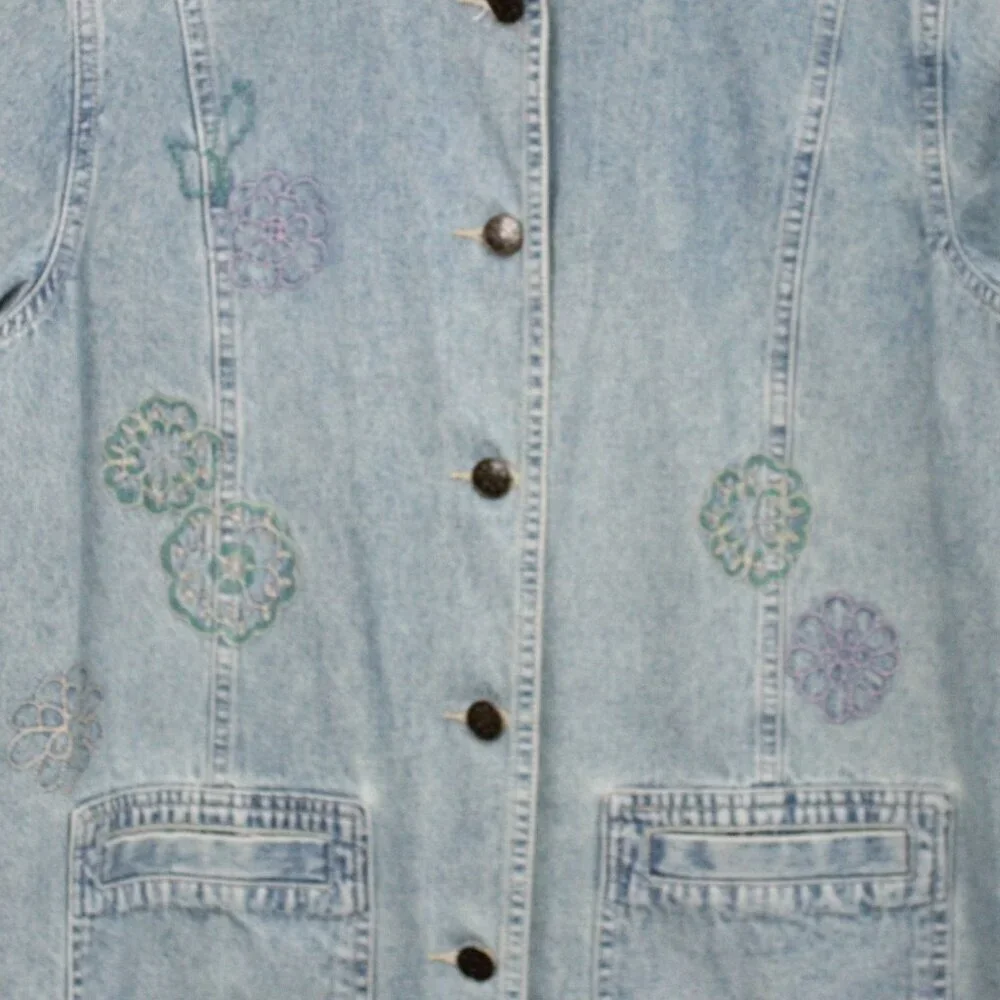 Denim & Co Vintage Y2K Denim Floral Embroidered Utility Jean Jacket Size Medium - Picture 3 of 4